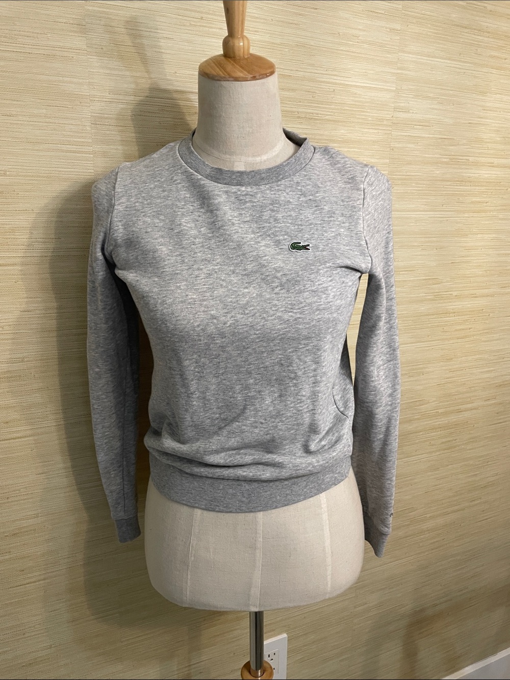 Lacoste Light Gray Crewneck Sweatshirt with Green Crocodile Logo
